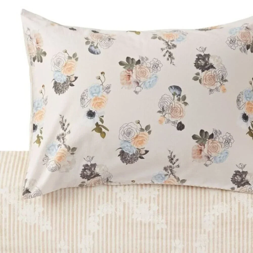 Christine Dovey Queen Vintage Floral Duvet Cover Set Off White Cotton Pastel